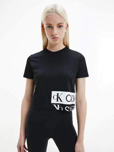 Calvin Klein Ruhák HU454700 | Calvin Klein Organic Cotton Logo Női Póló Fekete / Világos Fehér